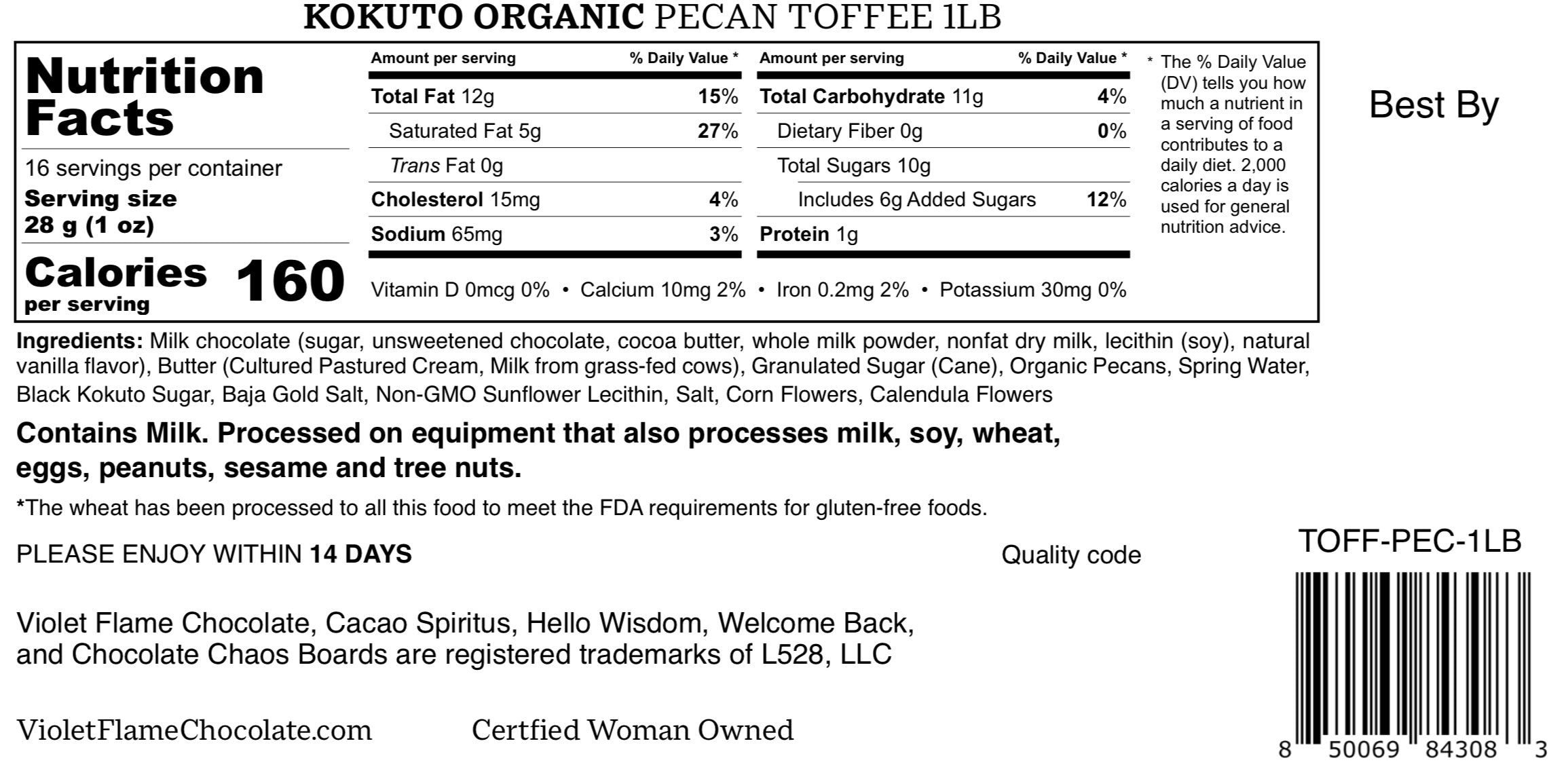 THE SHEILA : ORGANIC SPROUTED PECANS, KOKUTO BLACK SUGAR TOFFEE
