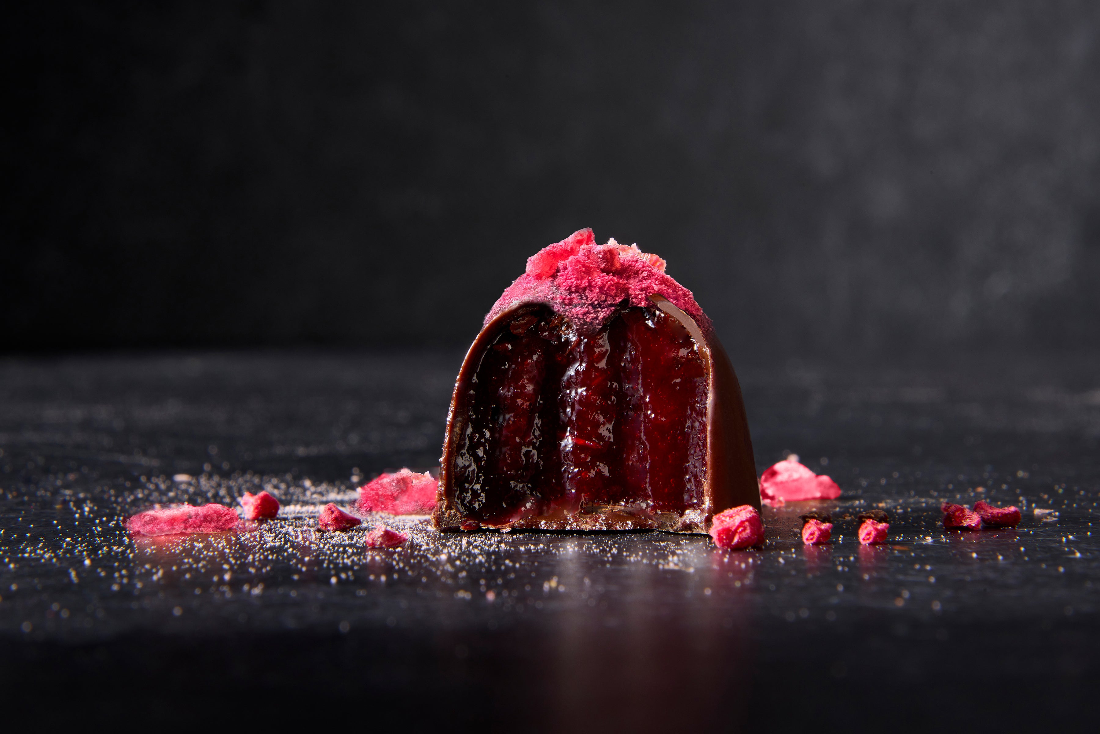 Dark Chocolate Vegan Truffle with Raspberry Raspberries + Sea Buckthorn Berry + Egyptian Geranium