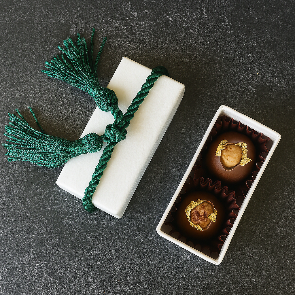 Chocolate gift box and party favor with two Gianduia Hazelnut Chocolates